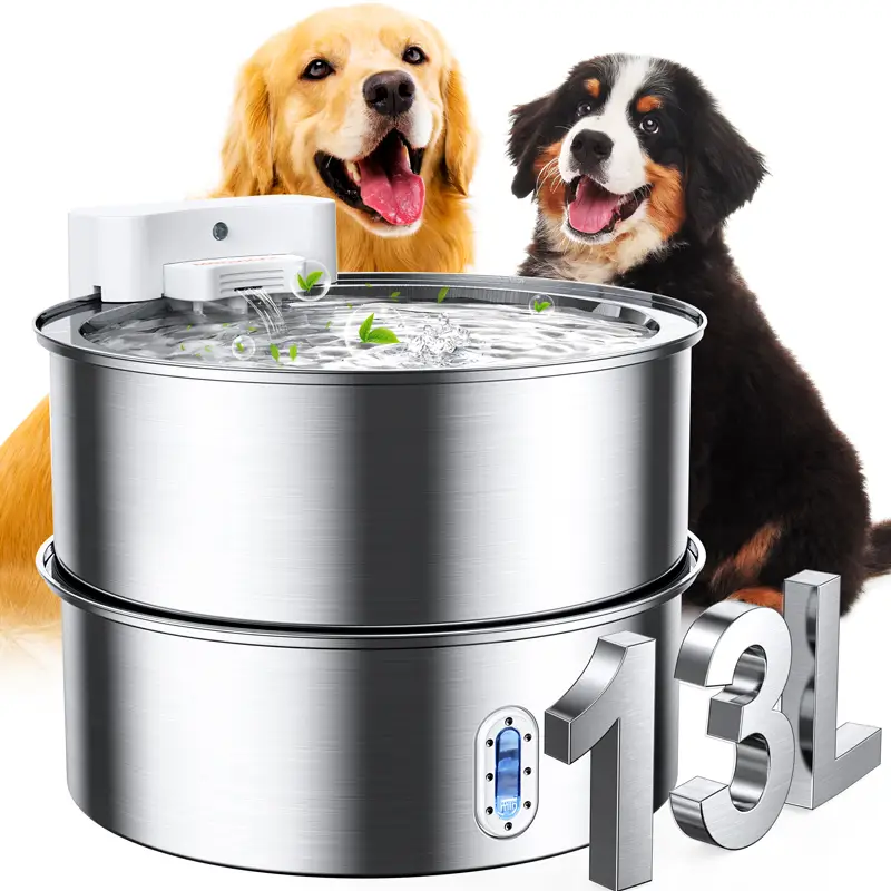Meowant Stainless Steel Dog Water Fountain 7-13L/1.8-3.4Gal Automatic Dispenser with Filter, Quiet Pump, BPA-Free for Large Dogs & Multi-Pet Homes