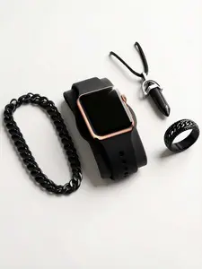 Men's Square Dial Wristwatch Rose LED Electronic Analog Watch Set, Bullet Pendant Necklace Bracelet Ring, Daily Wear, Party, Travel, Best Birthday Gift