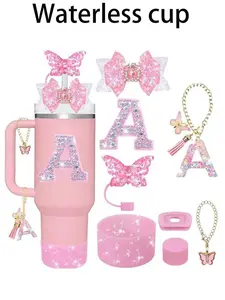 Letter A-z Butterfly Glitter Water BottleAccessories Set,Chain & Keychain & Hair Tie & Bracelet &Sticker, Drinkware Accessories, Mug, DrinkProtector