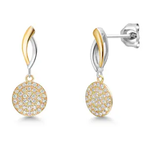 Gem Stone King 925 Silver and 10K Yellow Lab Grown Diamond Drop Dangle Earrings For Women | 0.19 Cttw | Gemstone Birthstone | 20x10MM Lab Grown Diamond Earrings