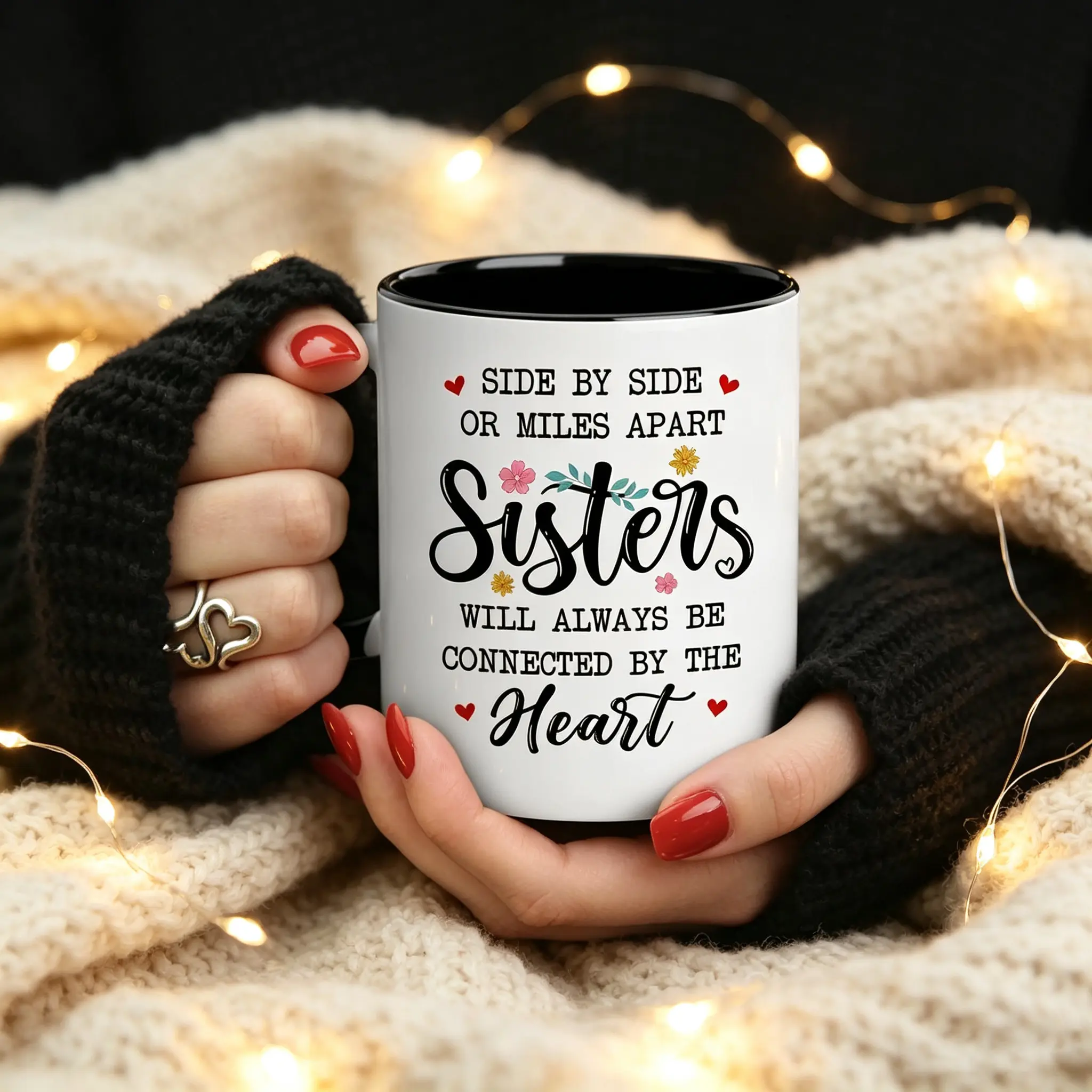 Ceramic Sister Mug, Reusable Round Insulated Coffee Cup, with Heartfelt Message for Family Use, for Best Sister Ever, Sister Birthday, Women, Mom, Daughter