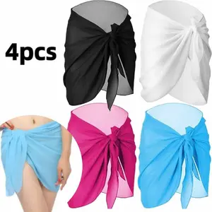 4 Pcs Sarongs Coverups for Women Swimsuit Wrap Skirt Beach Bikini Bottom Cover up Short Skirt Chiffon Cover Ups for Swimwear