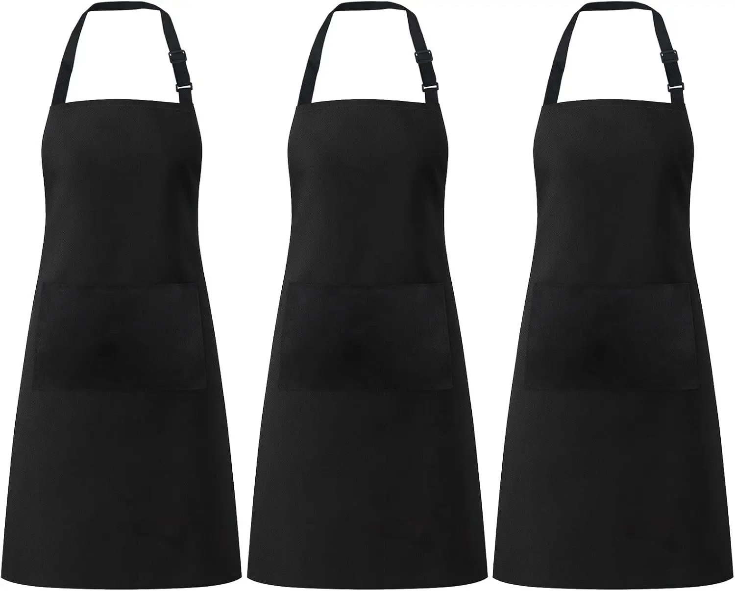 3 Pack Black Aprons for Women with Pockets, Adjustable Water Resistant Kitchen Apron, Unisex Bib for Chef Server Baking Painting Craft Work