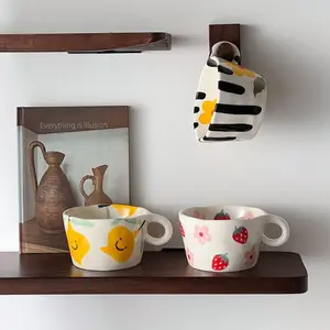 Strawberry Pattern Ceramic Mug Creative Artistic Design Reusable Home Office Beverage Cup Gift for Girlfriend Travel Mug