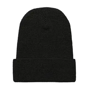 Pumpkin Face - Waffle Beanie Black 100% Acrylic Honeycomb Knit Adjustable Cuff Double Layer for Outdoor Adventures