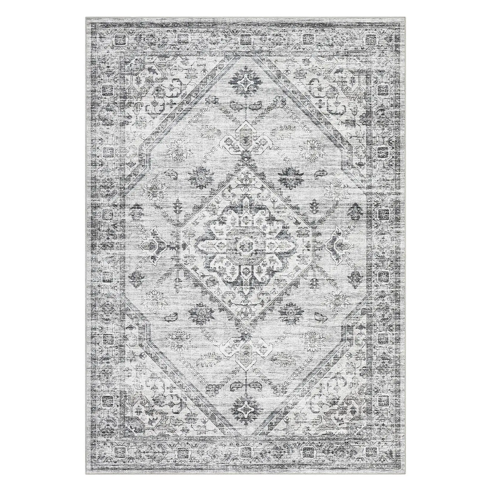 Gaomon 5x7 ft Light Gray Rectangular Washable Area Rug - Polyester Cashmere Imitation, Geometric Persian, Low Pile, Machine Washable, Foldable for Hallway, Bathroom Entryway, Machine Washable Rug