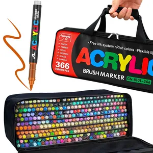 Acrylic Paint Markers Set,Soft Brush Tip,Direct-Liquid Ink System, Paint Markers for Rock Painting, Fabric, Wood, Canvas, Plastic, Permanent,Washable,Quick-Drying,Waterproof, Coloring Graffiti Pen