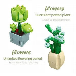 Creative Building Blocks, 1 Box Succulent Potted Plant Design Building Blocks, Assembling Toy, Puzzle Toy, Holiday Gift