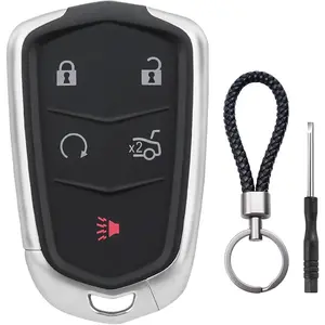 5 Button Key Fob Case Replacement Fit For Cadillac ATS,ATS-v,CTS,STS,SRX,CT6,XTS,XT5,XT4,XT6 2014,2015,2016,2017,2018,2019,2020 Keyless Entry Remote Control Smart Car Key Fob Shell Pad Cover