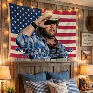 Toby 4th Flag ver 2, Toby Keiith We'll Put A Boot Flag, Courtesy of the Red Flags, Red White and Blue 4th Of July FLag Indoor Backdrops