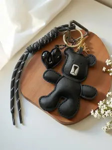 Fashionable Faux Leather Bear Charm Pendant, Animal Design, Aluminum Alloy Material, All Season Wear, Ideal for Bags & Bag Charm Keychain