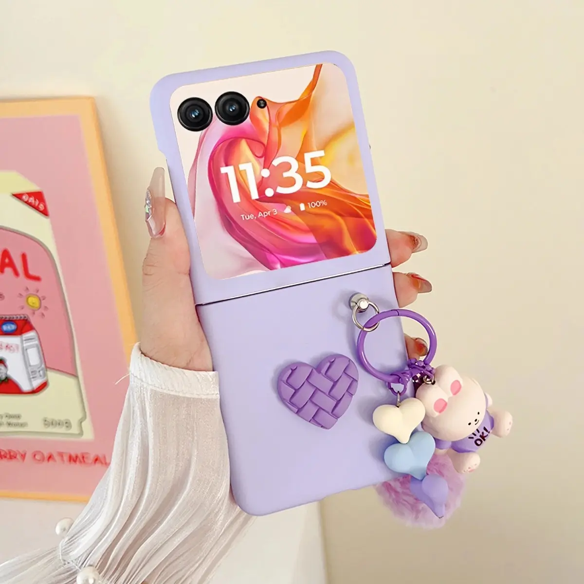 This candy-colored heart-shaped Smartphone case comes with a cartoon charm, Protective, and is compatible This candy-colored heart-shaped Smartphone case comes with a cartoon charm, Protective, and is compatible