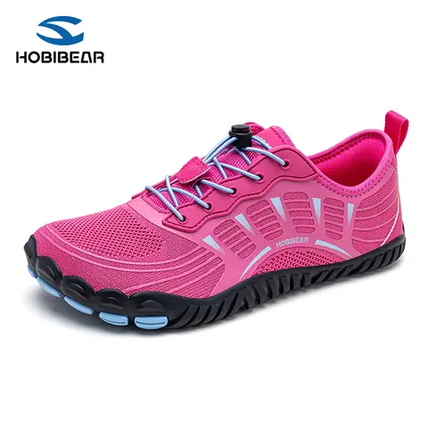 HOBIBEAR Men's Barefoot Toe Shoes - Minimalist Knitted Slip-On Jogging Shoes with Wide Toe Box, Rubber Sole for Training Runner Footwear, Workout Sneakers, Sport Running
