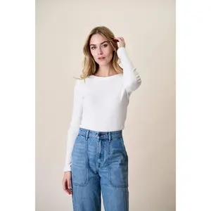 Pointelle Long Sleeve Crewneck - White