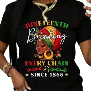 Juneteenth Breaking Every Chain Since 1865 Big & Tall Black and White T-Shirt for Women Plus Size - Celebrate Freedom Independence Day Holiday Gift