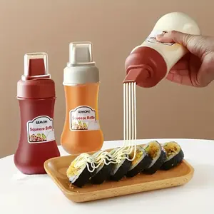 5 Hole Kitchen Bottle Condiment Seasoning Kitchen Cooking Tools with Leak Proof Clear Cover Mayonnaise Dispenser Sauce Squeeze Kitchen Gadgets