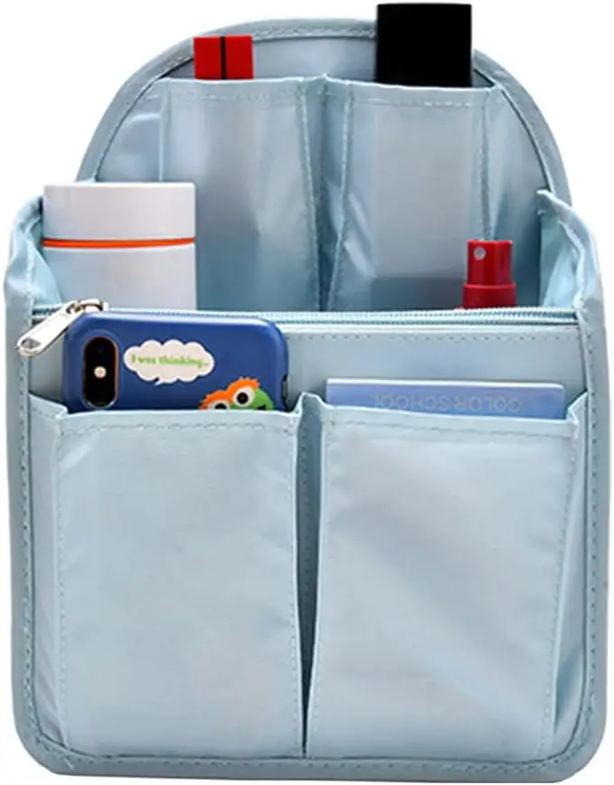 Mini Backpack Organizer Insert Small Shoulder Bag Divider for Rucksack Purse Lightweight Nylon, Light Blue