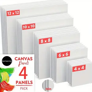 4pcs Blank Canvas Panel - 20.32x20.32 cm Artist Grade Boards for Painting with Acrylic, Gouache, Tempera - Art Supplies for Adults, Professionals - Ideal for Thanksgiving, Christmas, Valentine's Crafts, Back to School, Back to School, School Supplies