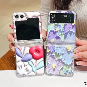 Applicable to Samsung Zflip5 three-dimensional cream flower mobile phone case Zflip4 folding screen Zflip3 anti-drop protective case Cover