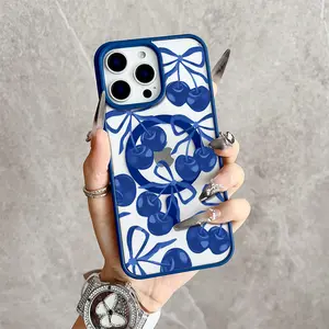 Blue Cherry Magnetic Snap Case for iPhone 17/16 Pro Max 15 Pro 14 13 12 Mini 11 XR XS Plus SE Shockproof Slim Protective Cover