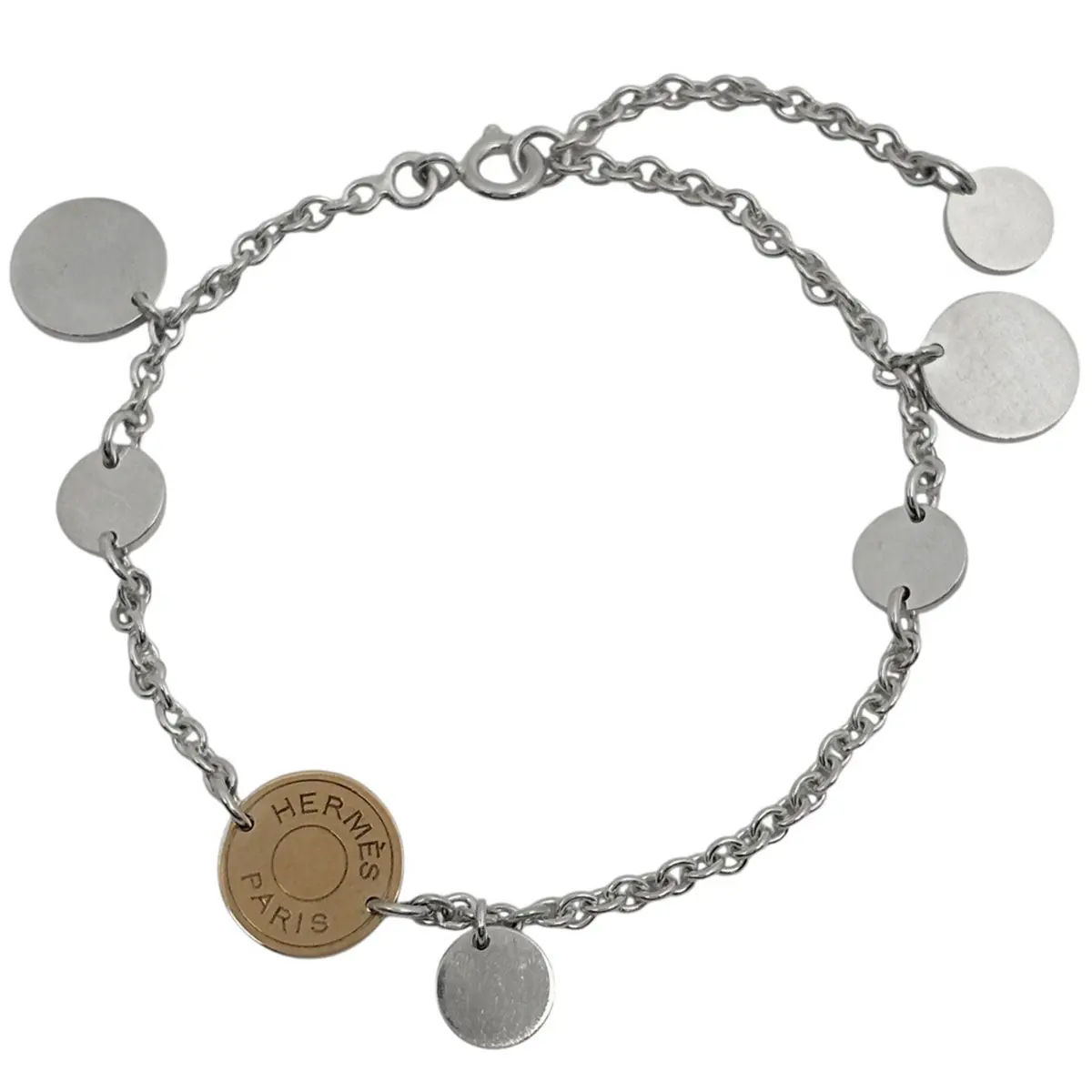 Pre-owned HERMES Ex Libris Sterling Silver 18K Bracelet 4000030482650