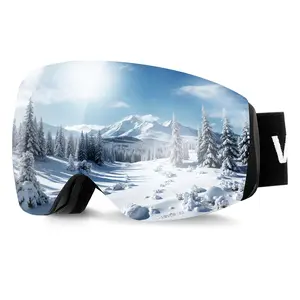 【Summervibes】VEVOR Frameless Ski Goggles,  , Spherical Lens with Silver Mirror Revo Coating, OTG Anti fog Snow Goggles for Men Women, TPU Frame & Ventilation Structure, Suitable for Skiing, Skating, Snowboarding