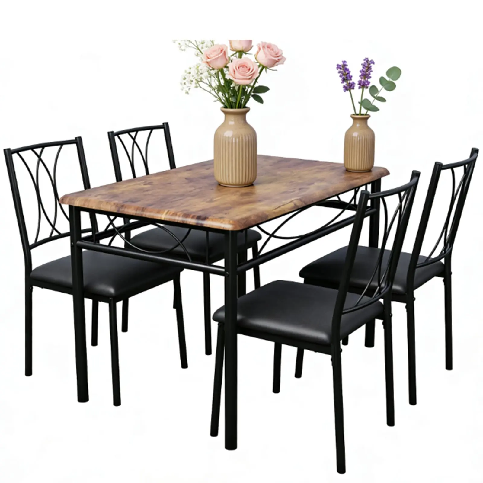 Rustic Brown Table With 4 Upholstered Chairs