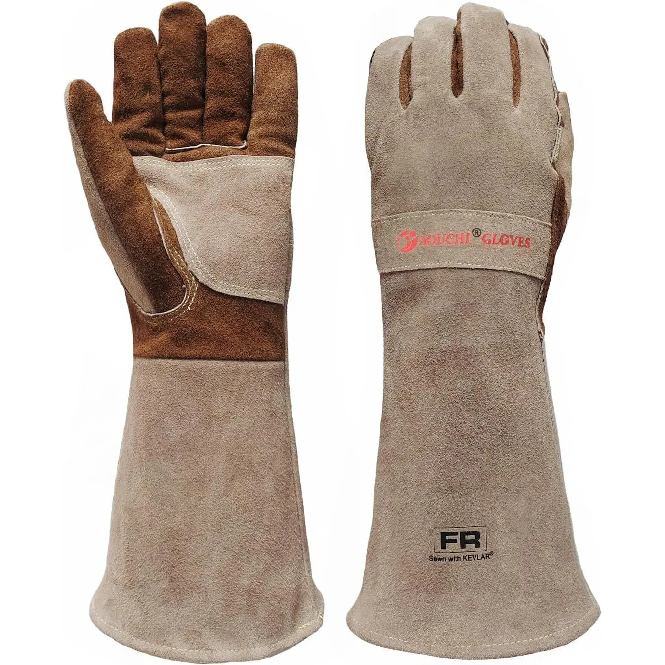 Cowhide BBQ Welding Gloves, Long Sleeve Fireproof and Heat Resistant Mitts for Barbecue, Firefighting, Fireplace, Oven