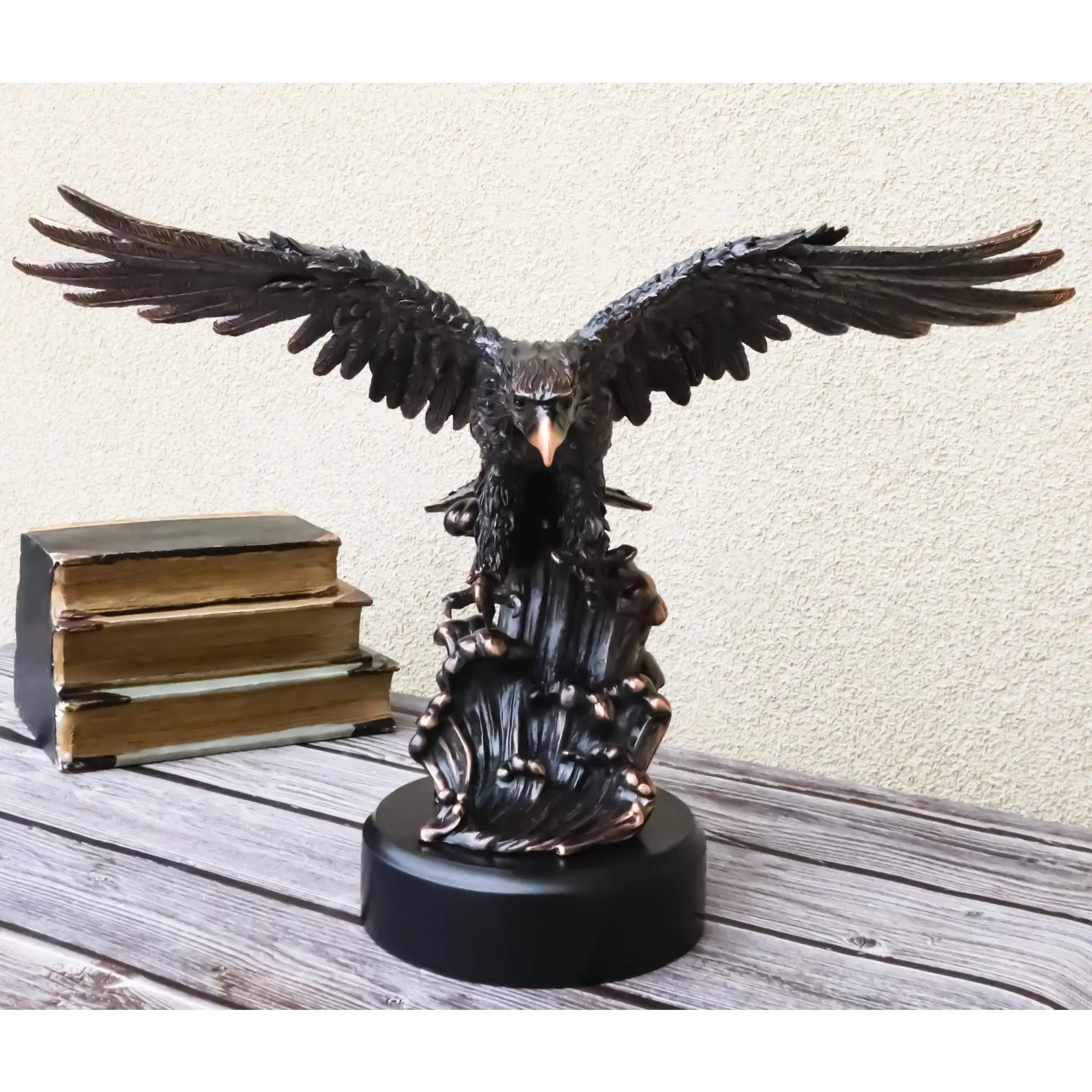 Electroplated Bronze American Bald Eagle Swooping Into Water Statue, 19.5in Figurine Sculpture for Home Decor, Desk Ornament, Unique Gift
