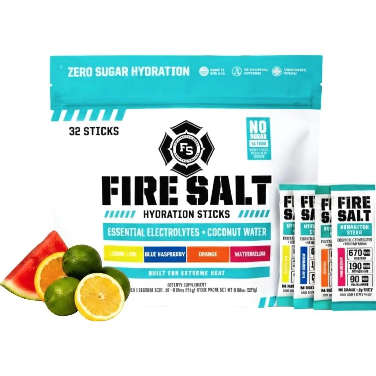 Fire Salt Variety Pack Electrolyte Hydration Sticks, Zero Sugar, 32 Count | Electrolytes & Coconut Water, Hydration Drink Mix with Magnesium, Potassium & Sodium, Single Serve On the Go Packs