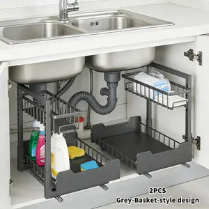 2-Tier SLIDING Bathroom Shelves | Adjustable Pull-Out Under-Sink Rack, Multipurpose Organizer with Pull-Out Storage Basket, Household Items and Cleaning Supplies Storage Rack, REMOVABLE & Easy to Clean, Essential Valentine'S Day Gifts