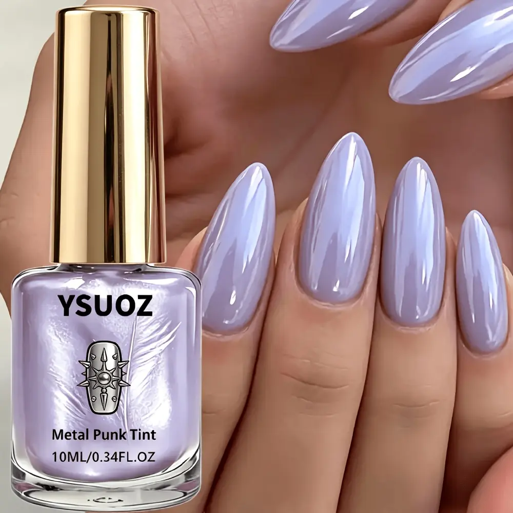 10ml Laser Icy-Sheer Purple Nail Strengthener – Long-lasting, fade-resistant, quick-dry (no lamp needed). Features a mirror-like metallic finish, iridescent shift, and icy-sheer texture. Perfect for Y2K, "sweet girl," futuristic, and party styles