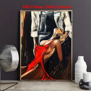 1pc Passion Lost in Flame Red Canvas Poster, Sexy Woman Wall Art Print Painting, Artwork For Walls, Sensual Bedroom Wall Decor, Romantic Art Room, Modern Home Decoration, Home Decoration, Perfect Gift Idea, Unframed