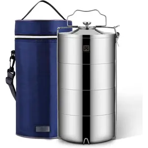 120 oz Stainless Steel Stackable Lunch Box for Adult, Huge Capacity Bento Box with Stackable 4 Tier  Container, and Lunch Bag (120 Ounces 4-Layers Bento) - Super Large
