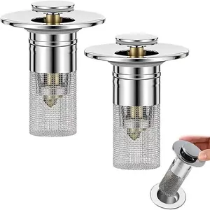 Bathroom Sink Drain Strainer, Bounce Brass Core Sink Drain Filter with Removable Stainless Steel Filter Basket, Bathroom Sink Drain Stopper, Bathroom Essentials Accessories