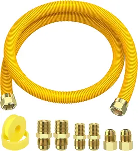 Alloxity 48" Flex Gas Line, Gas Dryer Connector Kit, Stove/Water Heater/Dryer Gas Line with Connectors 1/2" MIP 1/2"FIP 3/4"MIP, 5/8 in.OD(1/2 in. ID）Coated Corrugated Stainless Steel Tubing 15/16-16"UN Nut