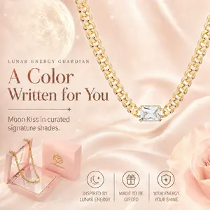 MEIITRUE Lunar Energy Guardian MOON KISS Dainty Color Pendant Necklace for You She and Her – 14K Gold Plated  Cubic Zirconia Pendant Hypoallergenic Fade Resistant Cuban Link Choker, Curated Signature Shades, Perfect Gift for Women