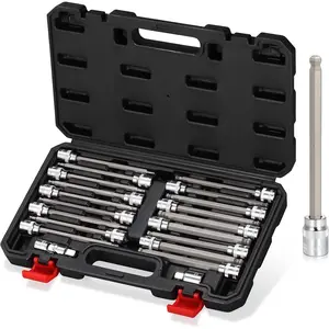 3/8 Inch Drive Long Ball End Hex Bit Set,20-Piece SAE & Metric Set 3mm to 10mm & 1/8-3/8 Inch S2 Bits