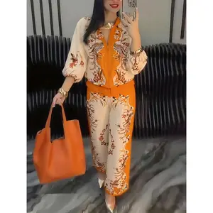 Autumn-End 3D Printed Waist-Cinching Casual Comfortable Long Sleeve 2pcs Set