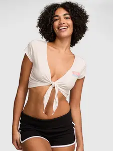PINK Campus Cotton™ Front-Tie Cropped Top