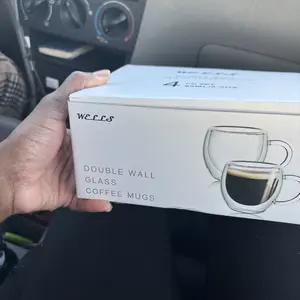 2.5oz Double Walled Espresso Coffee Cups Set of 4 with Handle,Clear Expresso Shot Cup Glasses,Tazas de Cafe Expreso,Drinkware Essentials,Borosilicate