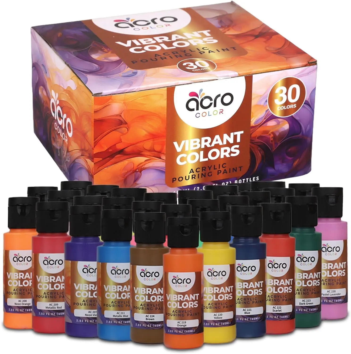 Acrylic Pouring Paint Set, 30 Colors, Vibrant, Pastel, or Metallic Sets, 2 Ounces Per bottle Acrylic Pouring Paint Set, 30 Colors, Vibrant, Pastel, or Metallic Sets, 2 Ounces Per bottle