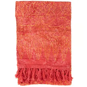 Red Batik Print Sarong – Vibrant Fringe Wrap with Island Style