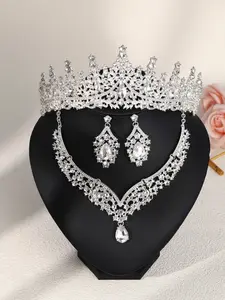 Luxury Wedding Accessories Set, Bride Crown Necklace Earrings Jewelry Kit, Perfect for Bridal Photoshoots & Engagement Ceremonies