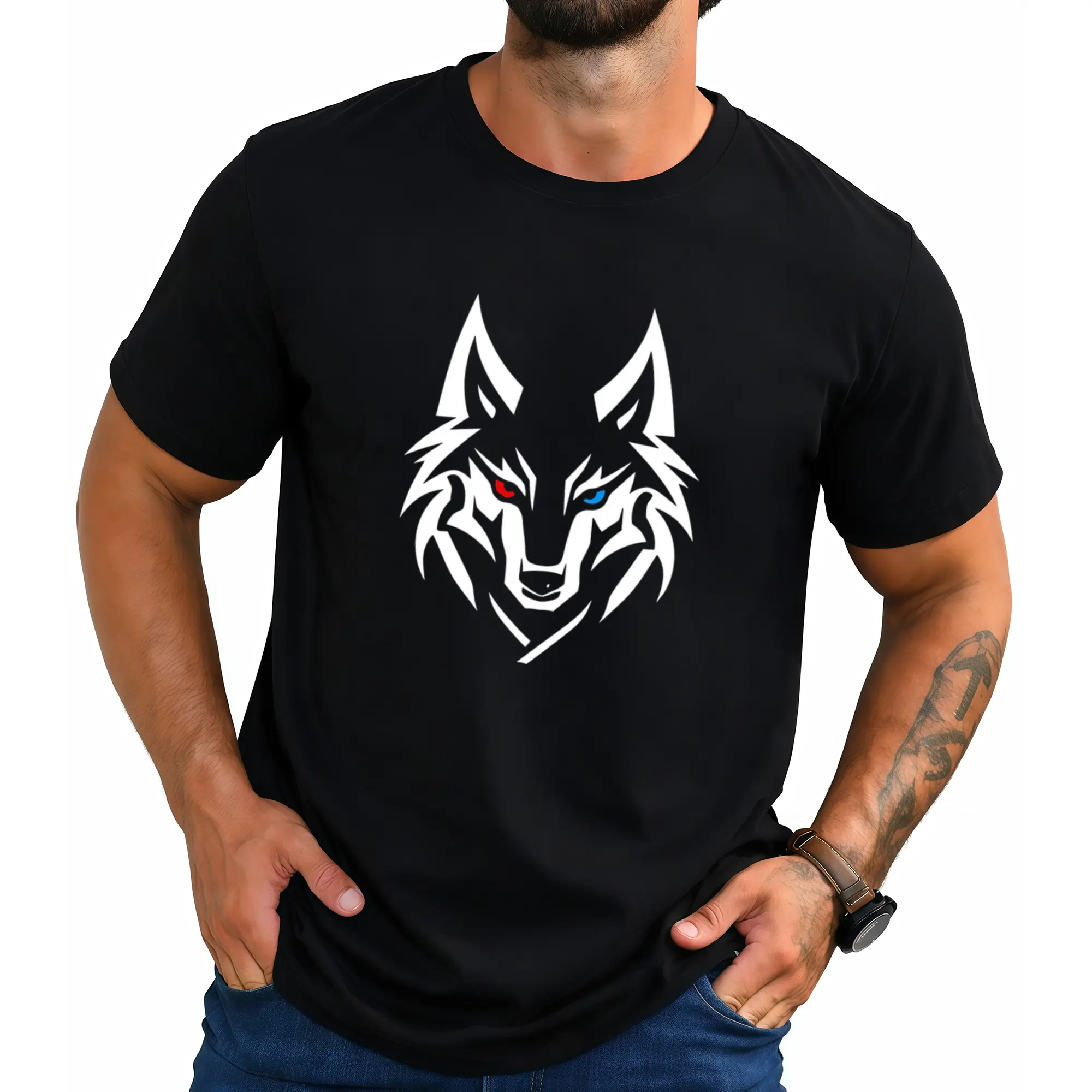 Men'S Summer Casual Wolf Print T-Shirt - Soft, Breathable Round Neck Tee with Intricate Wolf Design, Perfect for Casual Attire, Comfortable Clothing | Wolf Print Shirt | Soft Fabric Tee Love Menswear