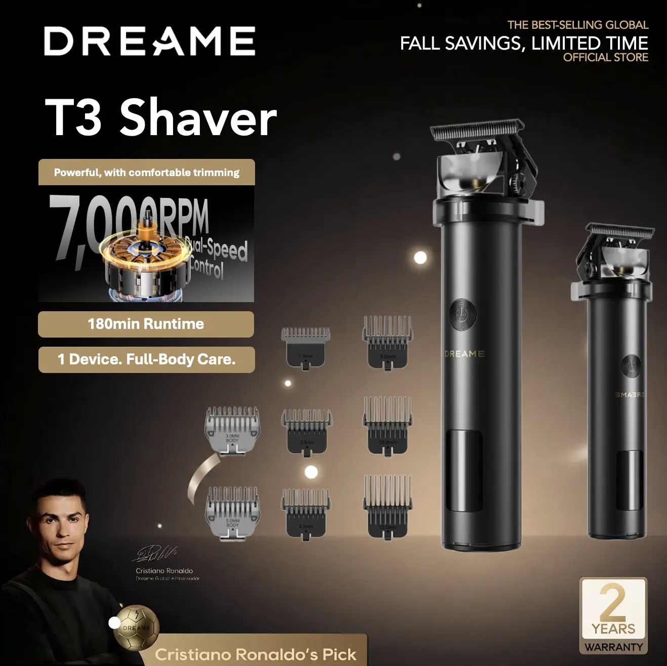 【Limited-Time Deal】Dreame - T3 Beard Trimmer for Men, Professional Grooming Kit with 9 Combs, High-Torque Motor, Dual Speed, LED Display - Black