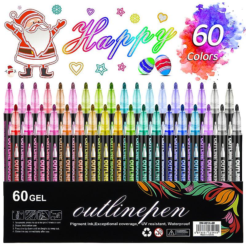 Double Line Contour Pen 8-60 Color to Set Dream Glitter Metal Pen Color ...