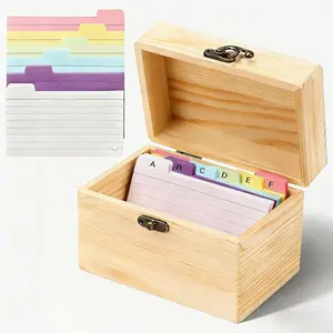 Index Card Holder 3x5, Wooden Index Card Organizer Box Recipe Box, Business Card Organizer with 150Pcs Indexing Cards and Lid, Flash Card Holder for Desk Home Office