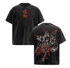 Naruto Kurama Sharingan T-Shirt – Vintage Washed Naruto Inspired Tee, Nine Tails Fox Anime Graphic Shirt, Oversized Soft Cotton Streetwear, Unisex Casual Apparel, Gift for Anime Fans