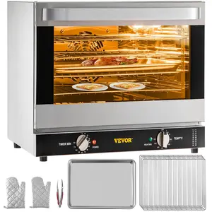 VEVOR Commercial Convection Oven,  , 66L/60Qt, Half-Size Conventional Oven Countertop, 1800W 4-Tier Toaster with Front Glass Door, Electric Baking Oven with Trays Wire Racks Clip Gloves, 120V, ETL Listed